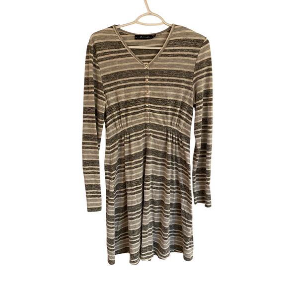 Vanilla Bay Gray Striped Long Sleeve Button Front Knit Dress Size M - Picture 4 of 8